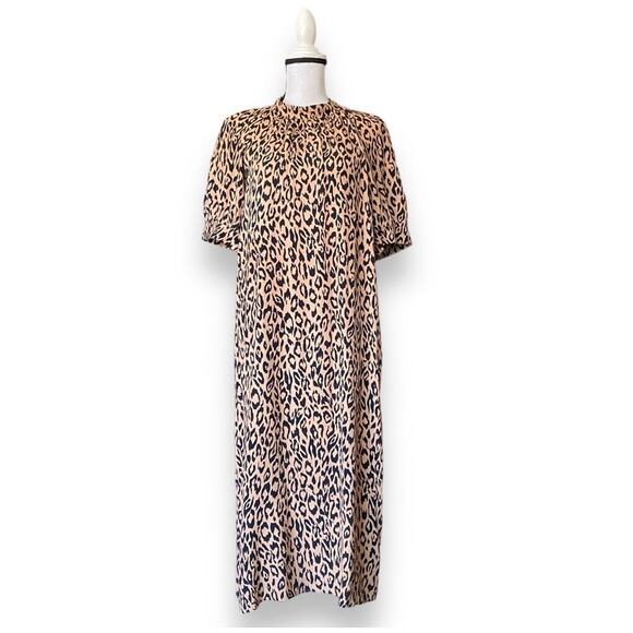 Anthropologie Animal Print Midi Dress Fits Sz XS/S Puff Sleeve Contemporary - Picture 2 of 13